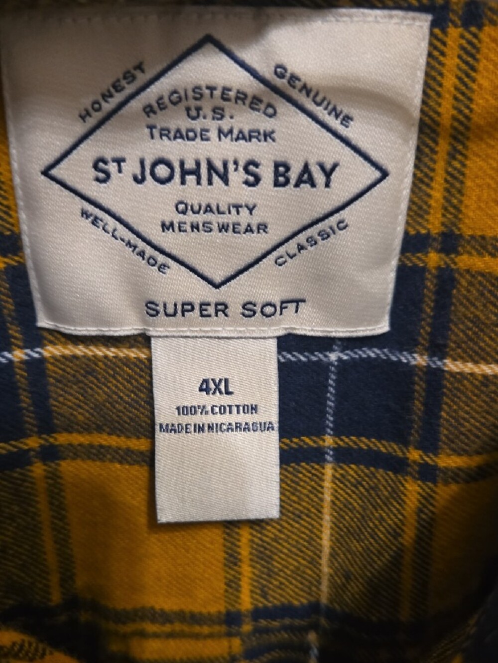 St. John's Bay Super Soft 8 Yellow and Navy Plaid Button-Down Shirt - Picture 2 of 8